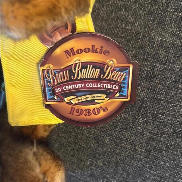 Pickford Bear Ltd. Mookie Brass Button Bear w yellow rain coat, hat. New w stand - Picture 2 of 10